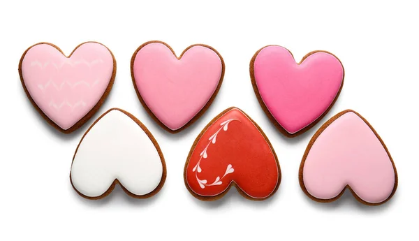 Νόστιμα Μπισκότα Σχήμα Καρδιάς Που Απομονώνονται Λευκό Φόντο — Φωτογραφία Αρχείου