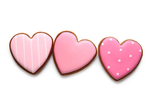 Νόστιμα Μπισκότα Σχήμα Καρδιάς Που Απομονώνονται Λευκό Φόντο — Φωτογραφία Αρχείου