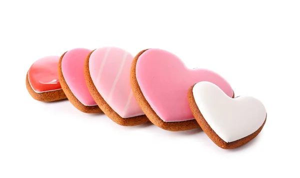 Tasty Heart Shaped Cookies Isolated White Background — Stock Photo, Image