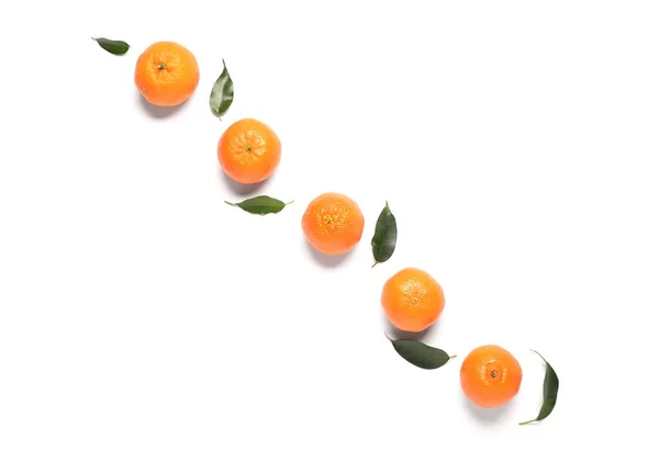 Sweet Tangerines Leaves White Background — Stock Photo, Image