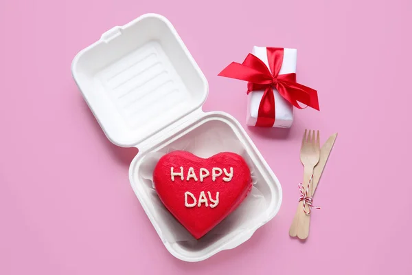 Caixa Almoço Plástico Com Bolo Bento Saboroso Presente Para Dia — Fotografia de Stock