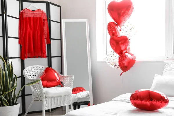 Intérieur Chambre Décorée Pour Saint Valentin Matin — Photo