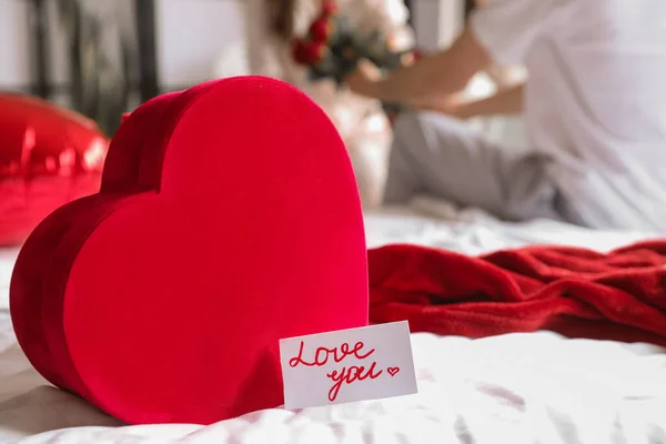 Gift Valentine Day Bed Morning — Stock Photo, Image