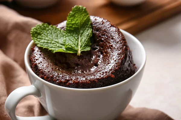 Cup Tasty Chocolate Brownie Table Closeup — Stock Photo, Image