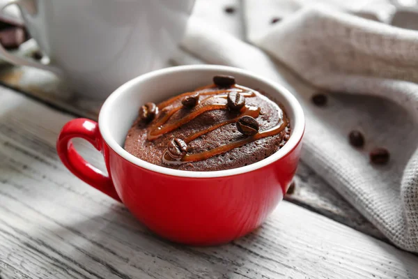 Cup Tasty Chocolate Brownie White Wooden Background — Stock Photo, Image