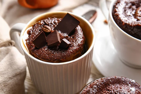 Cups Tasty Chocolate Brownie Table Closeup — Stock Photo, Image