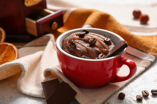 Copo Com Brownie Chocolate Saboroso Mesa — Fotografia de Stock