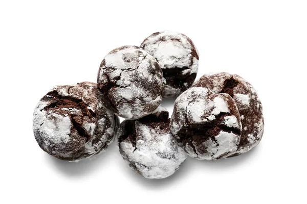 Вкусное Шоколадное Печенье Брауни Изолированы Белом Фоне — стоковое фото