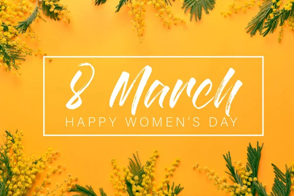 Uluslararası Kadınlar Günü Kutlamaları Için Mimoza Çiçekleriyle Güzel Bir Tebrik — Stok fotoğraf