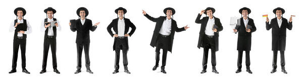 Set of Hasidic Jewish man on white background