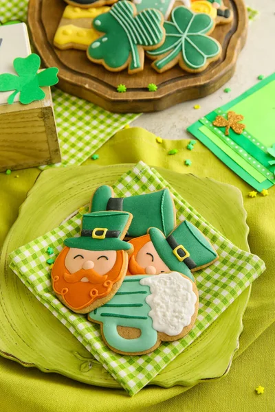 Composition Tasty Gingerbread Cookies Patrick Day Celebration Table — Stock Photo, Image