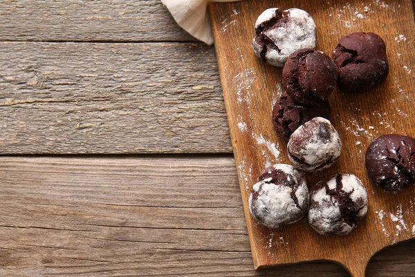 Board Chocolate Brownie Cookies Wooden Background Closeup — Stock Photo, Image