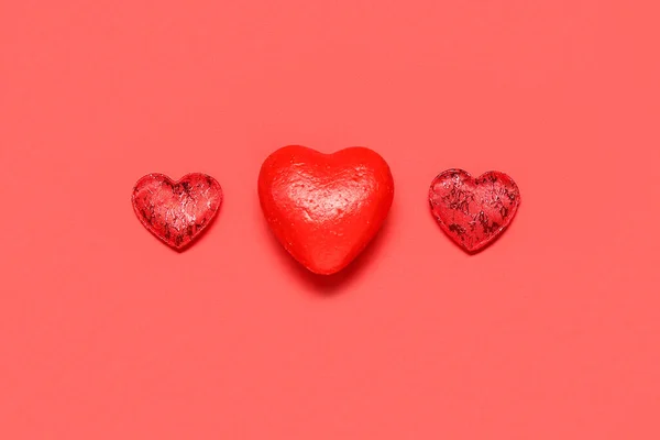 Heart Shaped Decor Red Background Valentine Day — Stock Photo, Image