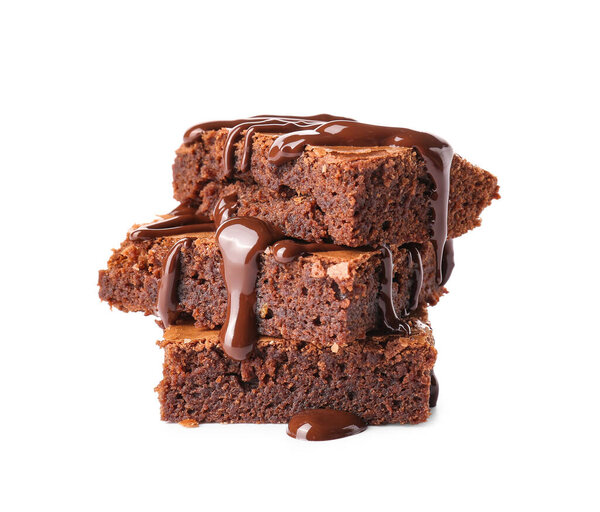 Trozos Sabroso Brownie Chocolate Aislado Sobre Fondo Blanco — Foto de Stock
