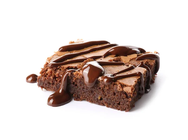 Кусок Вкусного Шоколадного Брауни Белом Фоне — стоковое фото