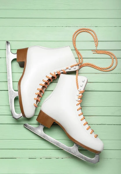 Ice Skates Color Wooden Background — Stock Photo, Image