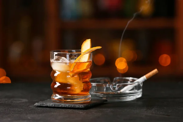 Glas Lekkere Old Fashioned Cocktail Tafel Bar — Stockfoto