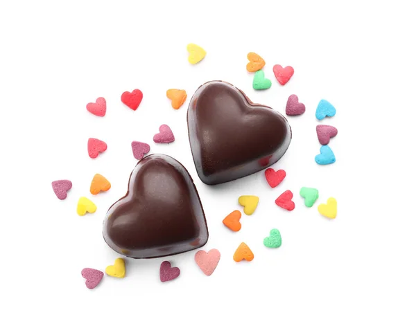 Smaczne Cukierki Kształcie Serca Białym Tle — Zdjęcie stockowe