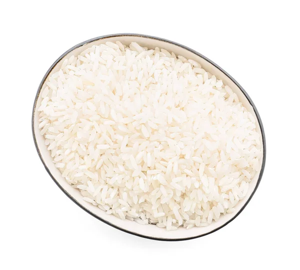 Чаша Сырого Риса Изолированного Белом — стоковое фото