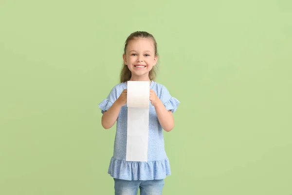Little Girl Toilet Paper Color Background — Stock Photo, Image