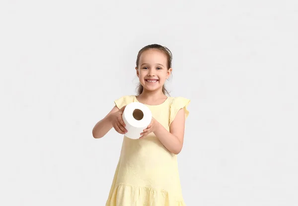 Cute Little Girl Toilet Paper Light Background — Stock Photo, Image