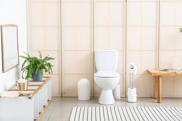 Interior Restroom Toilet Bowl Paper Holder Houseplant — Stock Photo, Image