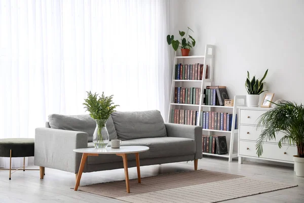 Bookcase Dengan Sofa Interior Modern Ruang — Stok Foto