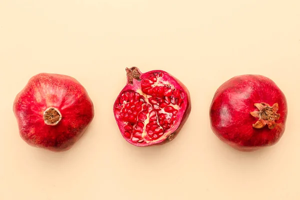 Ripe Delicious Pomegranates Yellow Background — Stock Photo, Image