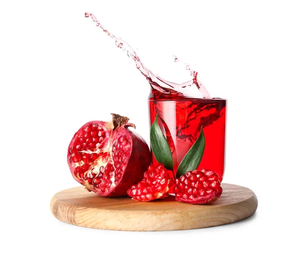 Glass Delicious Pomegranate Juice Splashes White Background — Stock Photo, Image