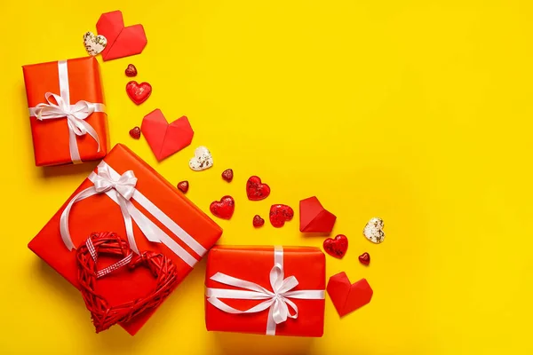 Valentine Day Gifts Hears Color Background — Stock Photo, Image