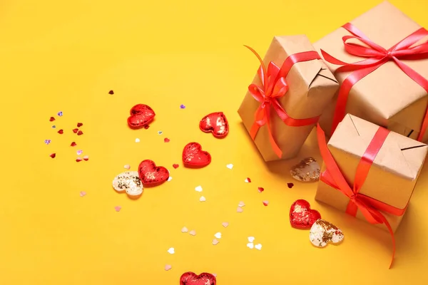 Valentine Day Gifts Hears Color Background — Stock Photo, Image