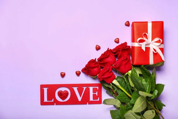 Valentine Day Beautiful Composition Color Background — Stock Photo, Image