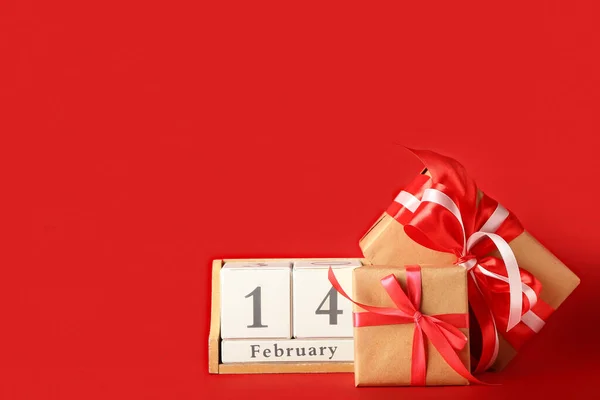 Calendar Date February Gifts Color Background — Stock Photo, Image