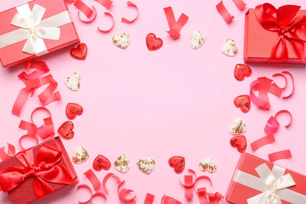 Rámeček Dárků Valentýna Hadovitý Růžovém Pozadí — Stock fotografie
