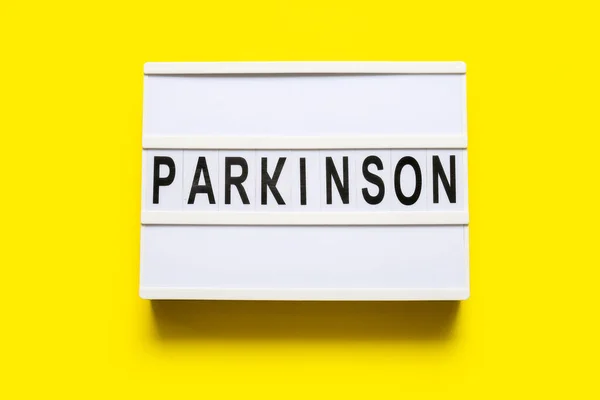 Tábla Szó Parkinson Sárga Háttér — Stock Fotó