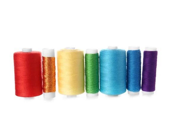 Different Sewing Thread Spools White Background — Stock Photo, Image