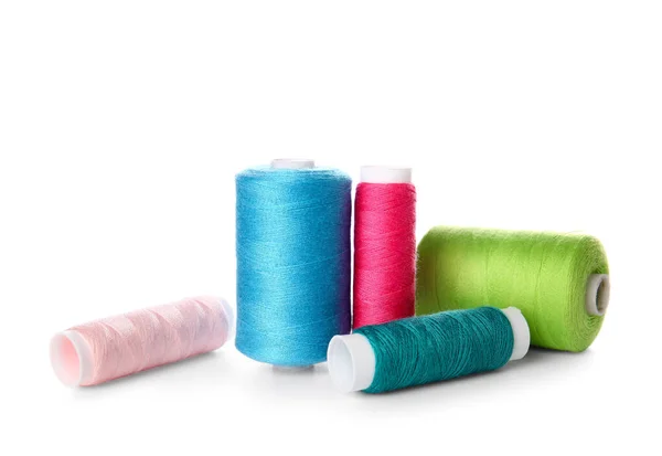 Different Sewing Thread Spools White Background — Stock Photo, Image