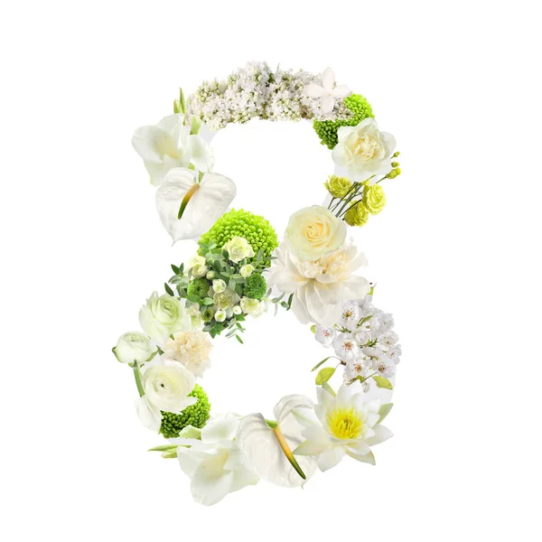 Figure Made Beautiful Flowers White Background — Stock Photo, Image