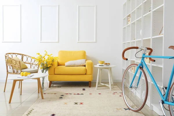 Interior Modern Room Bicycle Armchairs Shelf Unit — Stock Photo, Image