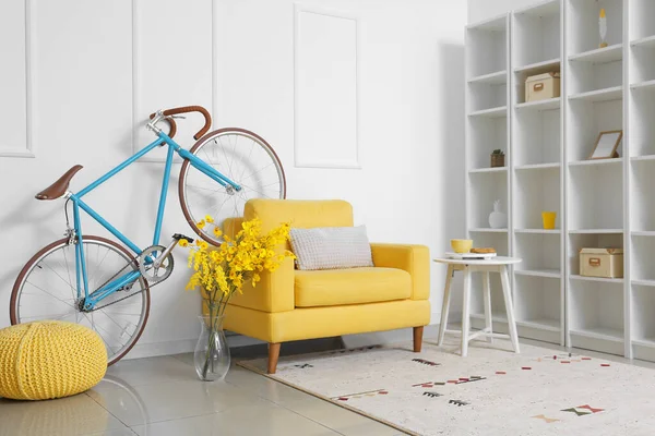 Interior Modern Room Bicycle Armchair Shelf Unit — Stock Photo, Image