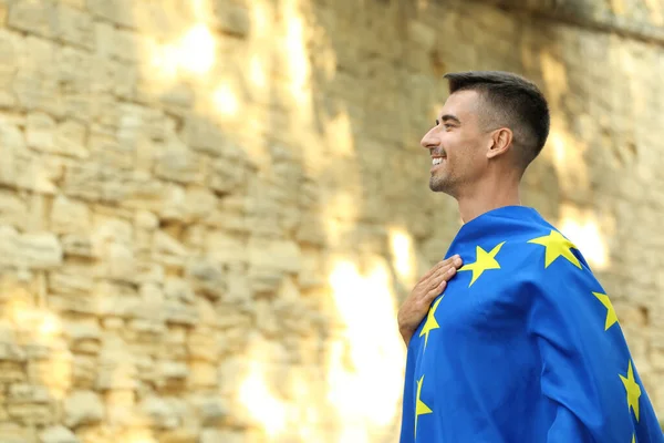 Young Man Flag European Union Outdoors — Stock Photo, Image