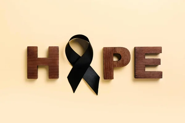 Word Hope Black Ribbon Color Background Melanoma Concept — Stock Photo, Image
