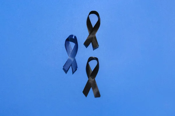 Fitas Consciência Diferentes Fundo Azul Dia Mundial Cancro — Fotografia de Stock