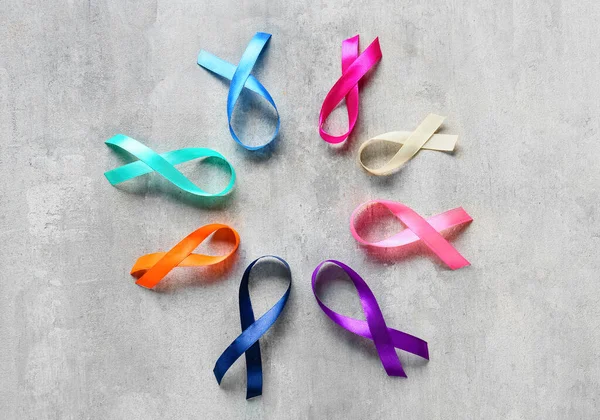 Composition Different Awareness Ribbons Light Background World Cancer Day — Stock Photo, Image