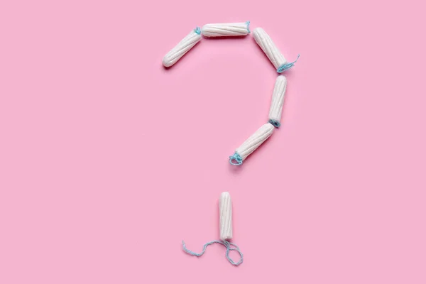 Question Mark Made Tampons Pink Background — Stock Photo, Image