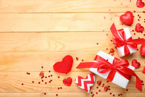 Gifts Valentine Day Wooden Background — Stock Photo, Image