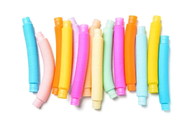 Diferentes Coloridos Pop Tubes Fundo Branco — Fotografia de Stock