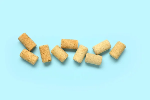 Wine Corks Blue Background — Stock Photo, Image