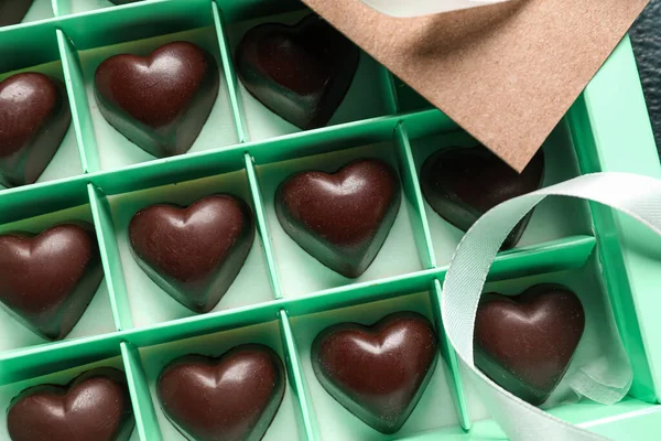 Box Tasty Heart Shaped Candies Closeup — Stock Photo, Image