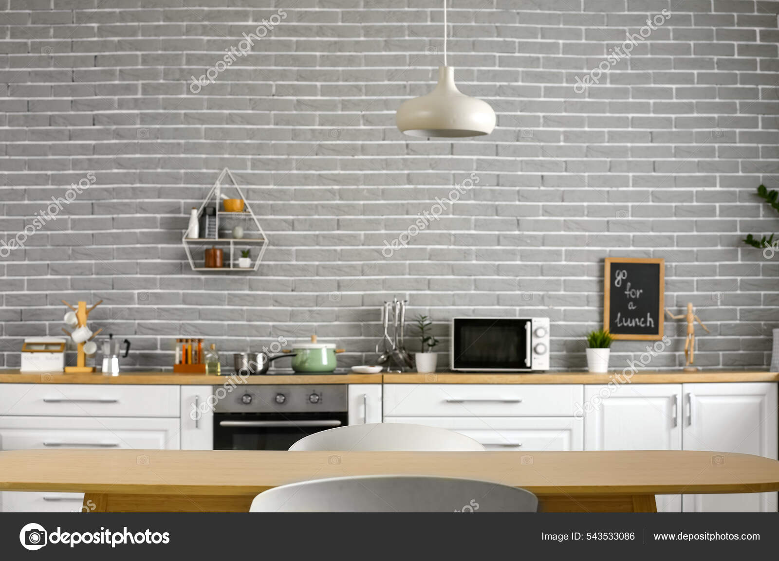 Dining Table Two Chairs Interior Modern Kitchen Stock Photo by